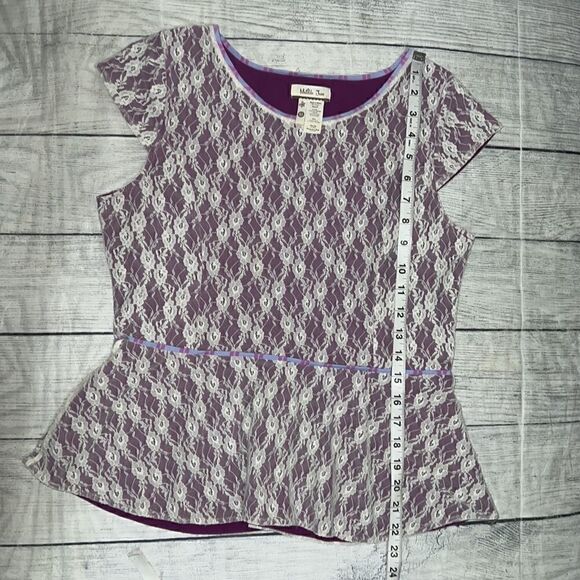 Matilda Jane Clothing MJ Pippenger Peplum Top Lace Cap Sleeve Purple sz M Medium - Picture 6 of 8